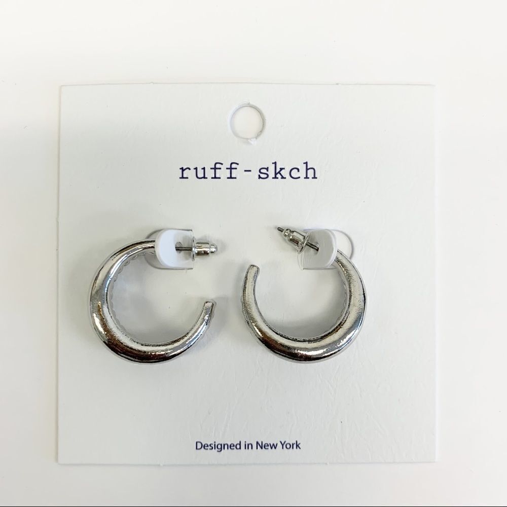 Silver Textured Metal Double Hoop Huggies